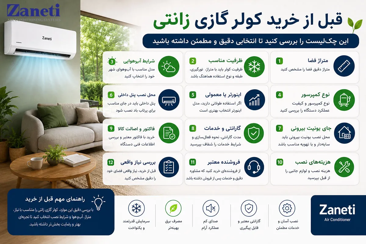قبل از خرید کولر گازی زانتی چه چیزهایی را بررسی کنیم؟