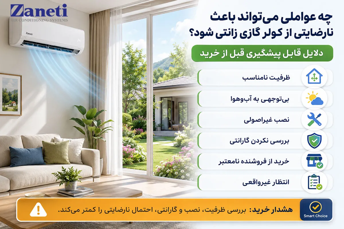 چه عواملی می‌تواند باعث نارضایتی از کولر گازی زانتی شود؟