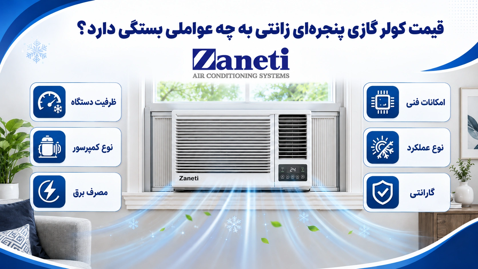 قیمت کولر گازی پنجره‌ای زانتی به چه عواملی بستگی دارد؟